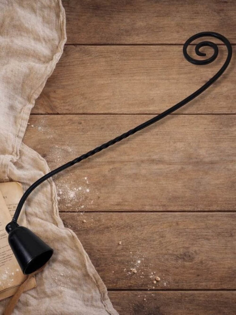Black Metal Candle Snuffer With Twisted Handle & Scroll Design - Vintage Black